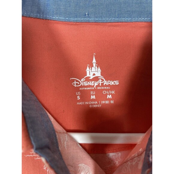 Disney Parks Mens S Mickey Beach Hawaiian Button Down Shirt Palm Trees Red - Picture 2 of 6